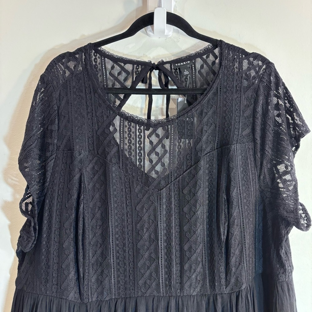 TORRID Sz 22-24 Maxi Dress Slab Cotton Lace Neckline Slinky Pockets NEW WITH TAG - Picture 5 of 14